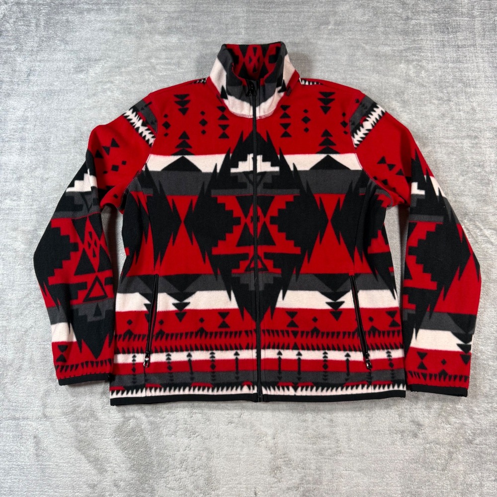 Lauren Ralph Lauren Jacket Women PL Red Vtg Fleece Southwestern Aztec Full Zip
